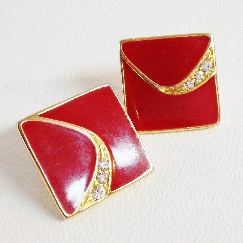 Vintage 80s Red & Gold Stud Earrings